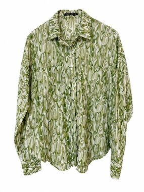 Nasty Gal Green Swirl Print Button-Down Shirt